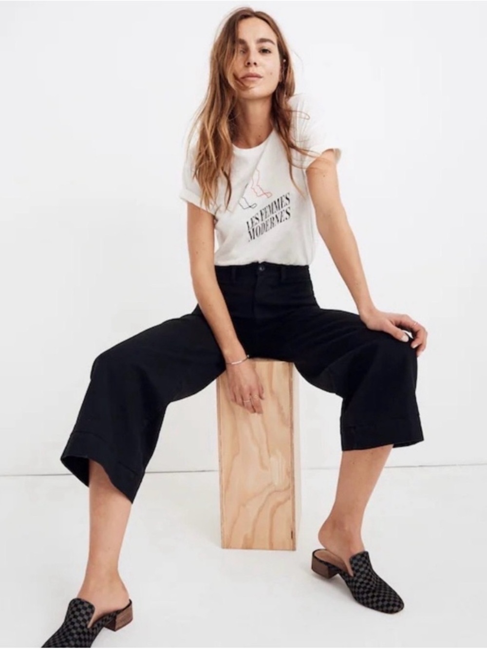 Madewell Emmett twill Rise Wide Leg Crop pant Black size 29